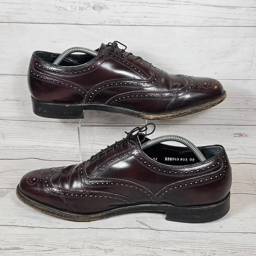 FLORSHEIM Men's Burgundy Leather Wingtip Brogue Oxford Dress Shoes US 11.5 D